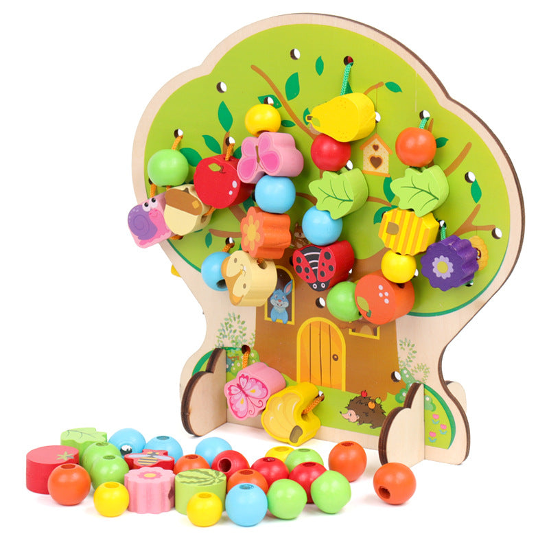 Wooden beaded building blocks for children aged 1 year, 1-3-6 years, and boys and girls.