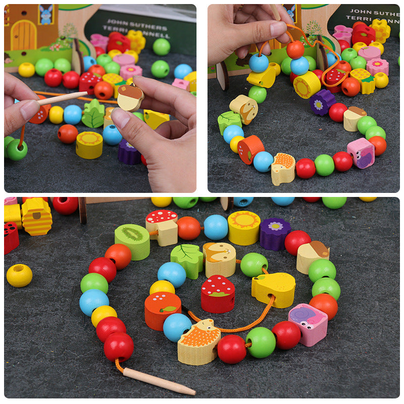 Wooden beaded building blocks for children aged 1 year, 1-3-6 years, and boys and girls.