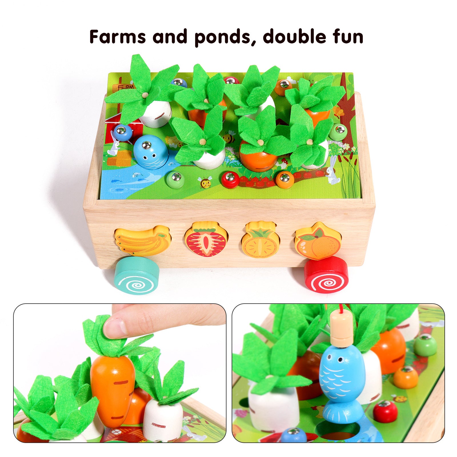 Children's educational toys: building blocks, radish pulling, fishing, insect catching, wooden shape matching box for ages 0-3-6