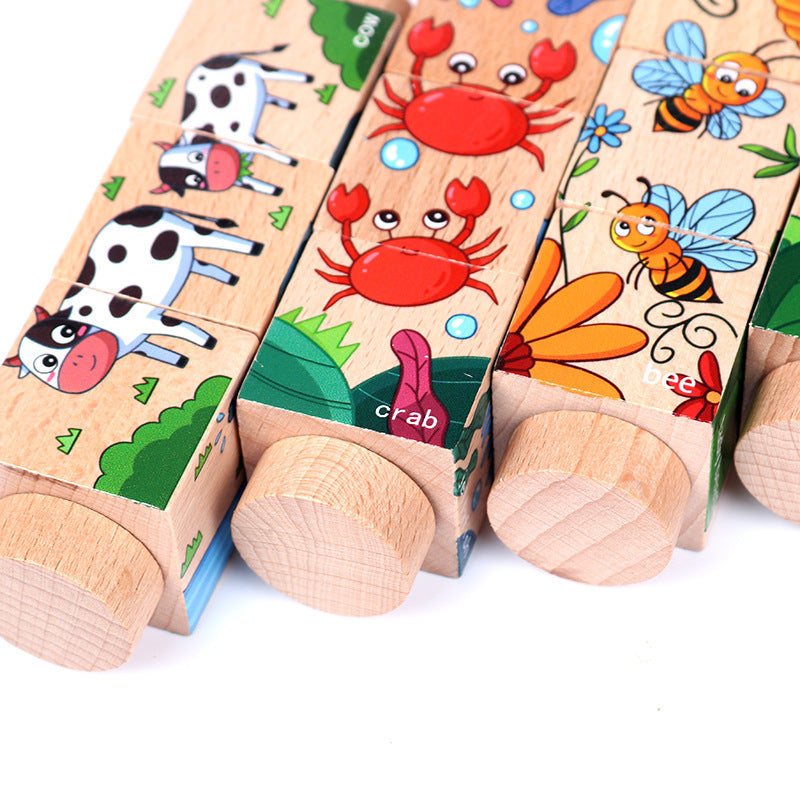 Cross-border beech wood toy rotating puzzle for toddlers, basic and simple animal, fruit and vegetable early education cognitive matching.