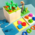 Children's wooden insect-catching game, carrot-pulling educational toy, storage multi-functional box, interlocking building blocks, shape matching