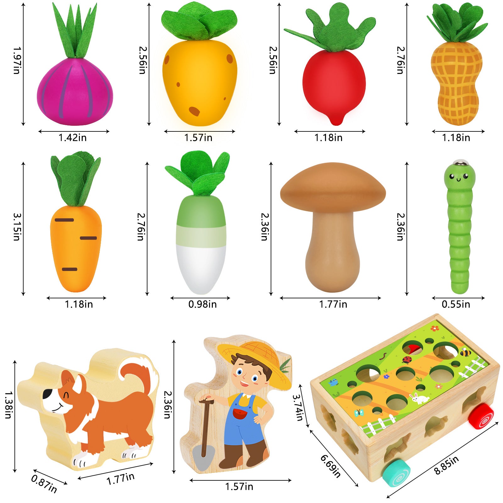 Children's educational toy building blocks, car, farm, radish pulling, insect catching, wooden shape matching box, 0-3-6 years old