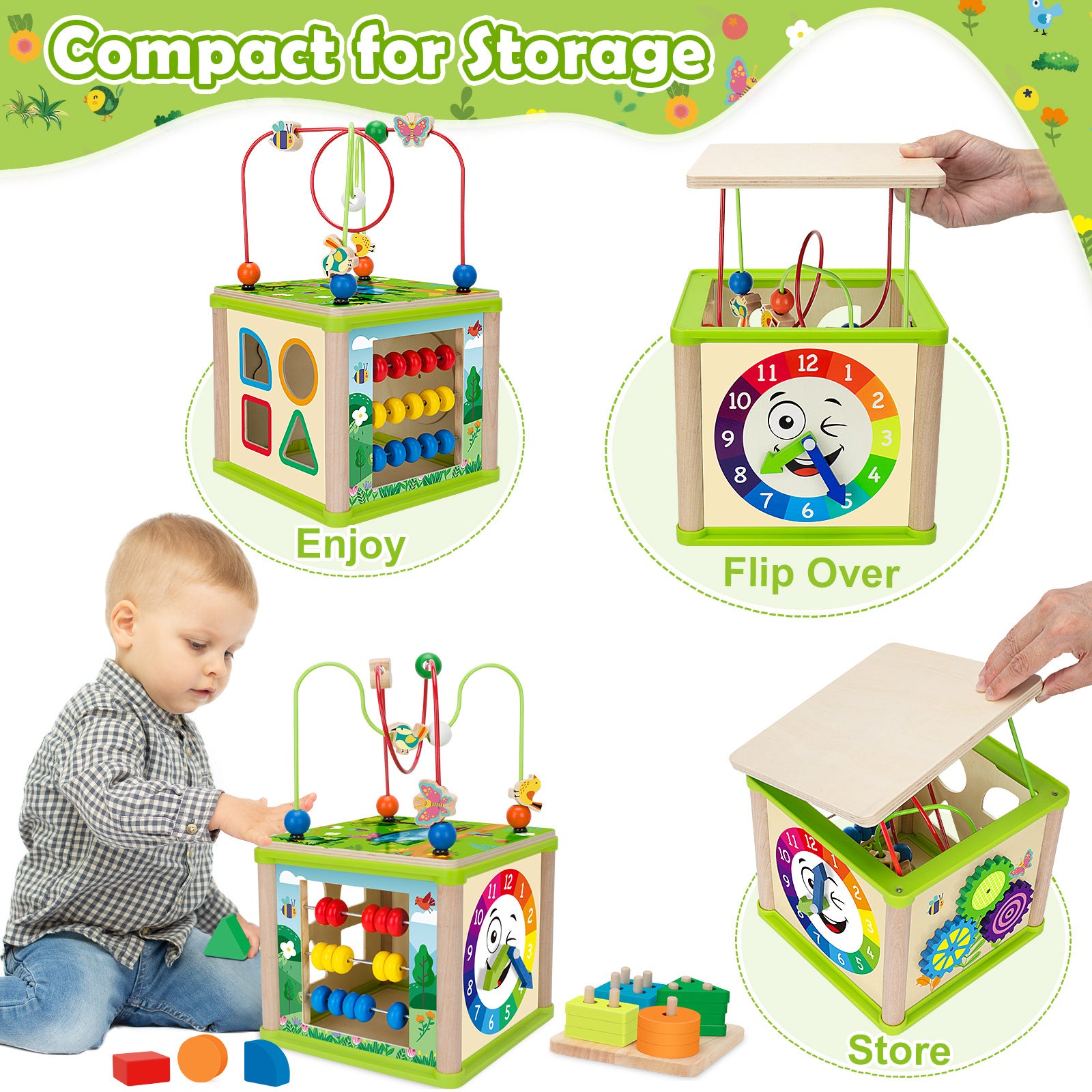 Infant and toddler bead maze toy, 0-3 years old, multi-functional educational toy box, Montessori early education baby building block stacking.