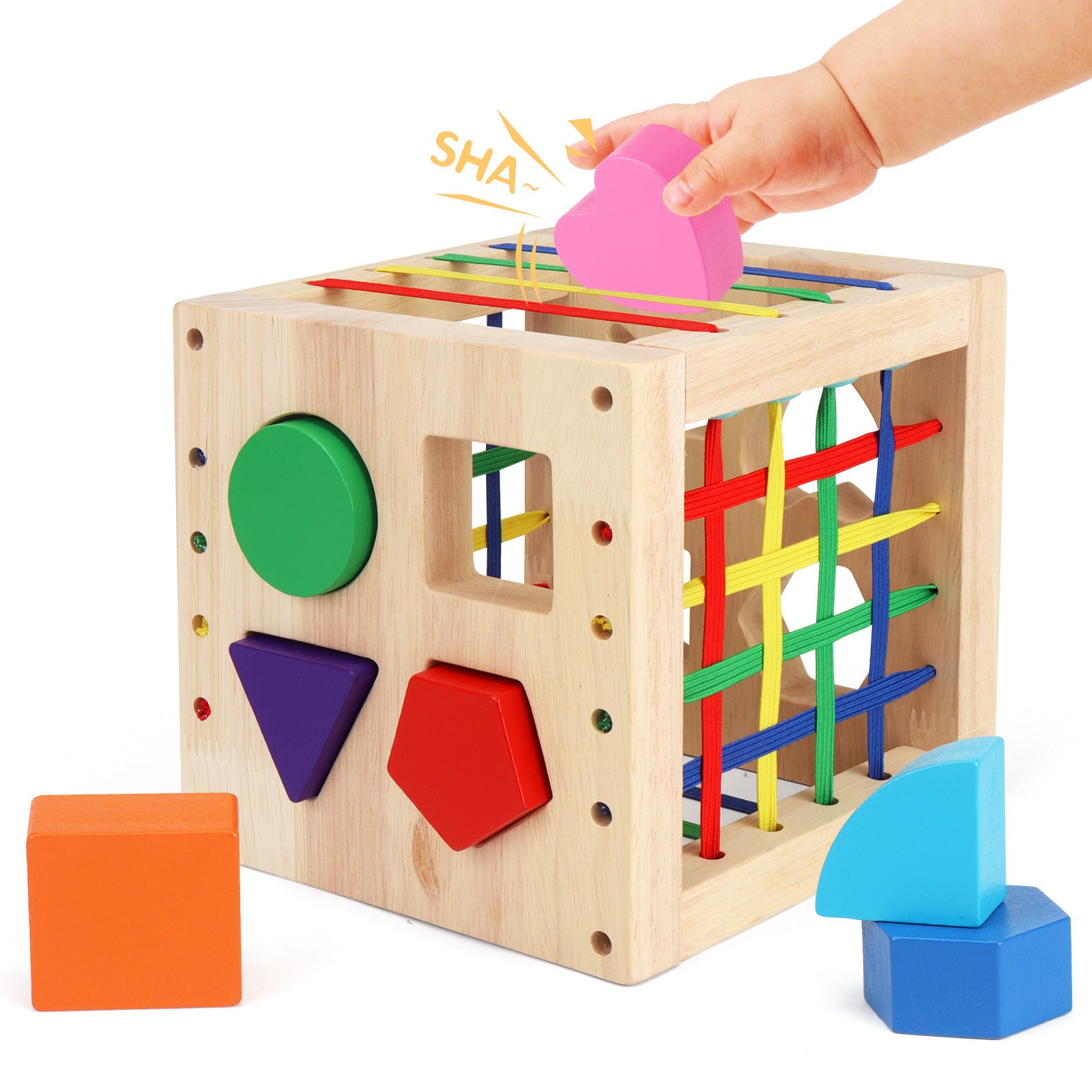 Wooden children's toy, early education, porous shape recognition, sound-making, shape matching box, intellectual development for children aged 0-3 years.
